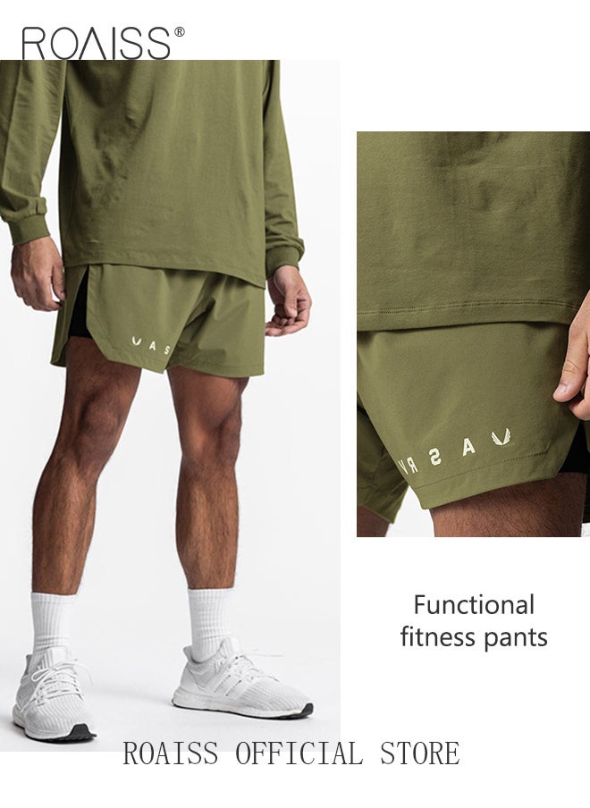 roaiss - Men Functional Sports Fitness Pants Double Layer Skin Friendly Fabric Breathable Wear Resistant Quick Drying Material Training Pants Lined with Pockets - Image 1