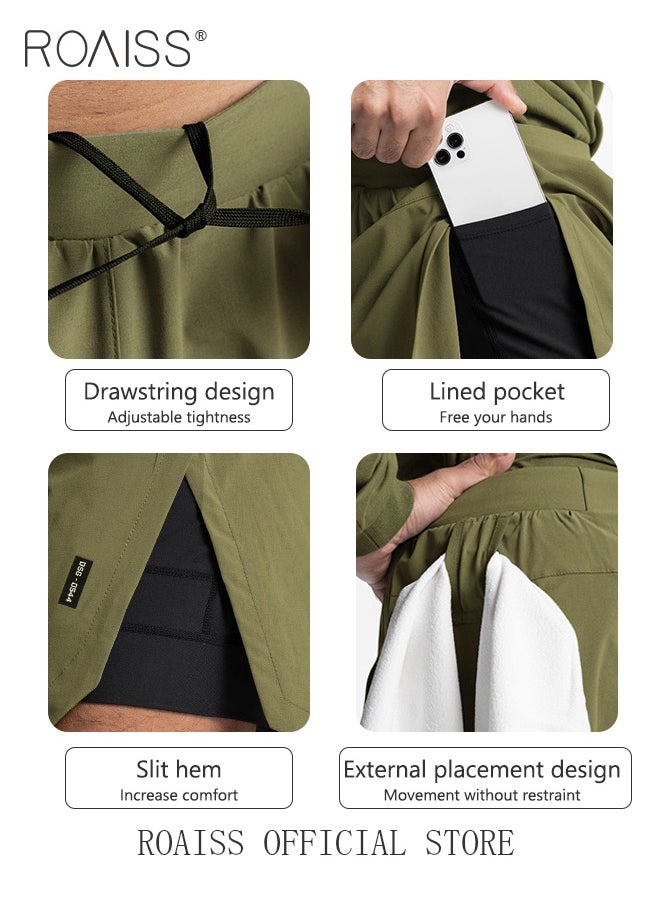 roaiss - Men Functional Sports Fitness Pants Double Layer Skin Friendly Fabric Breathable Wear Resistant Quick Drying Material Training Pants Lined with Pockets - Image 1