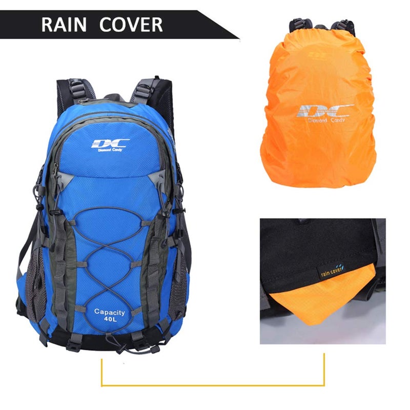 Diamond Candy Waterproof Hiking Backpack for Men and Women, Lightweight Day Pack for Travel Camping, Darkblue, 40L - Image 5