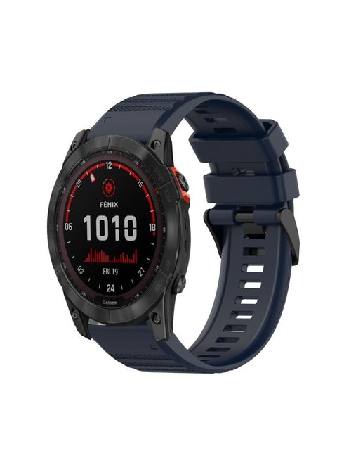 Replacement Strap For Garmin Fenix 7X 26mm Horizontal Texture Silicone Watch Band with Removal Tool Navy Blue