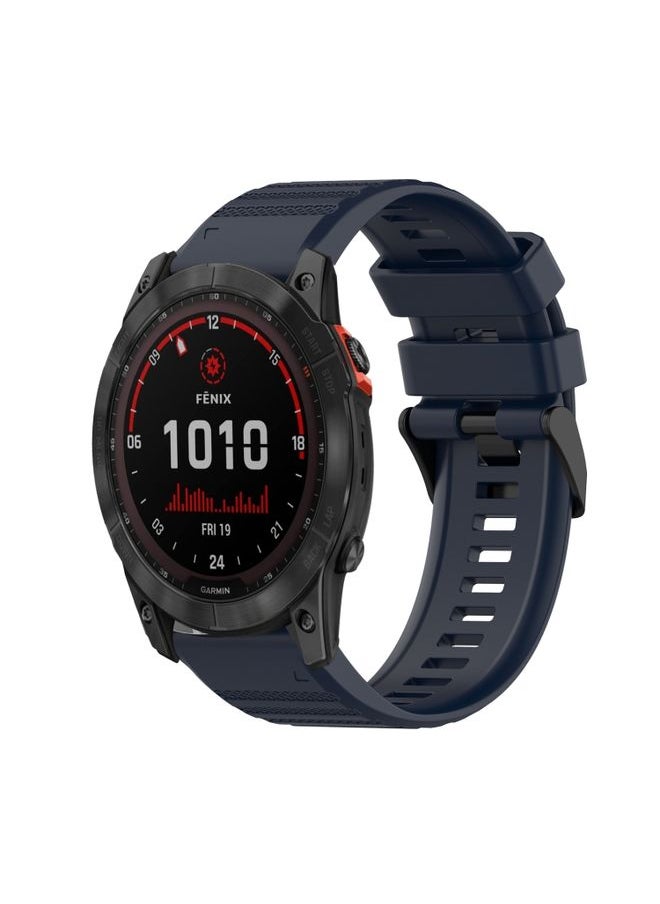 Generic - Replacement Strap For Garmin Fenix 7X 26mm Horizontal Texture Silicone Watch Band with Removal Tool Navy Blue - Image 1