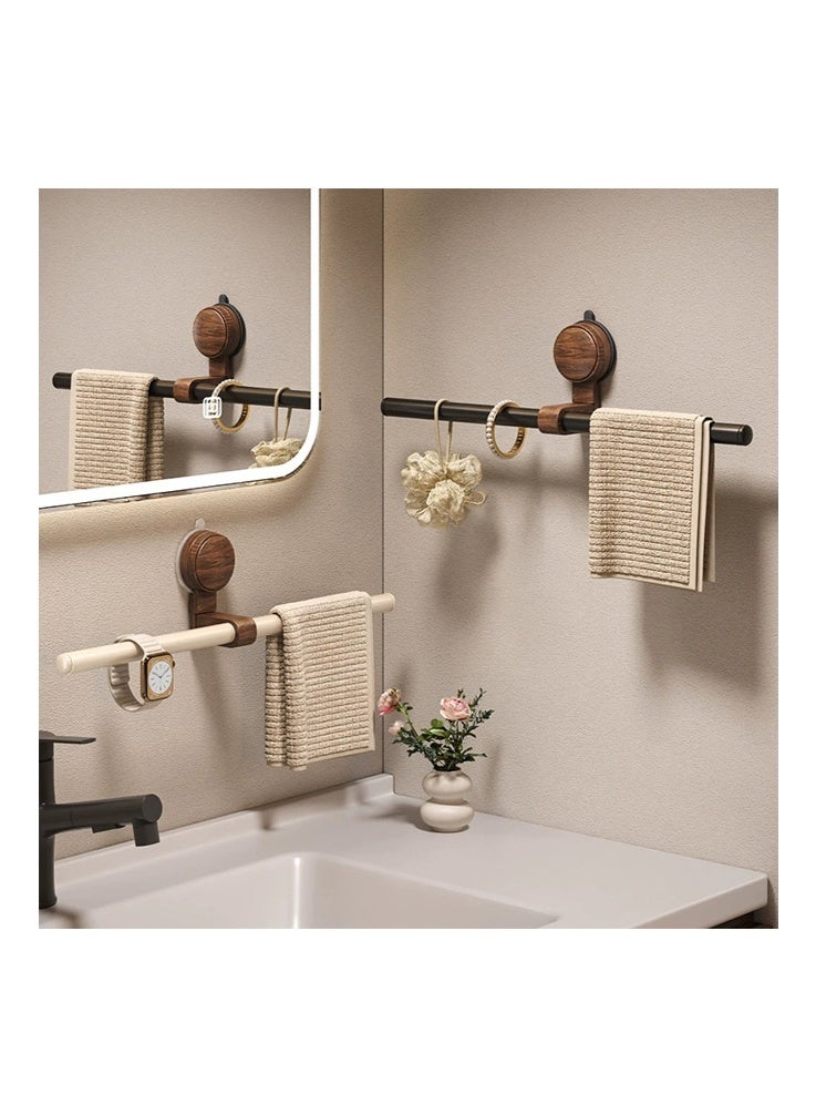 أي هوم حامل مناشف بطول 50 سم مع أكواب شفط قوية، لا يتطلب الحفر للتركيب على الحائط - حامل مناشف مصنوع من خشب الجوز الأسود والمعدن للحمام والمطبخ والفنادق (لون الجوز + أسود) - Image 1