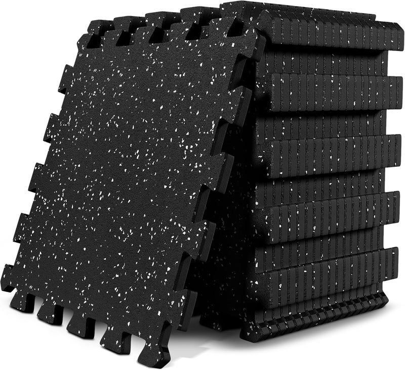 BeMaxx Gym Mats Set - 18 pcs Rubber Top + EVA Interlocking Foam Floor Tiles (12.6"x12.6"x0.4") 18sqft Protective Gym Flooring Sports Home Workout Exercise Mat Puzzle Fitness Garage Play Pool Treadmill - Image 1