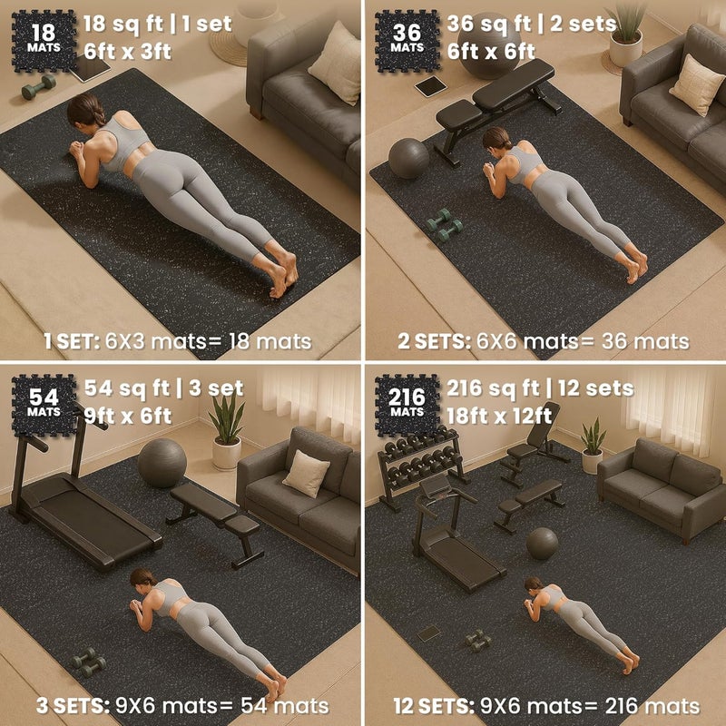 BeMaxx Gym Mats Set - 18 pcs Rubber Top + EVA Interlocking Foam Floor Tiles (12.6"x12.6"x0.4") 18sqft Protective Gym Flooring Sports Home Workout Exercise Mat Puzzle Fitness Garage Play Pool Treadmill - Image 5