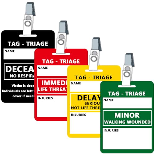 BAOZENP Triage Tag Card Sets for First Aid & Emergency Response - Set of 4 (Black:Deceased, Red:Immediate, Yellow:Delayed, Green:Minor), 4.7"L x 3"W - Image 1