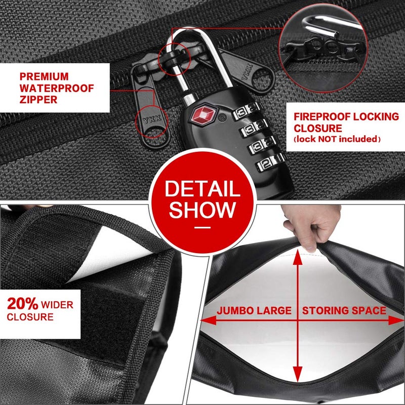 ROLOWAY حقيبة ROLOWAY الكبيرة (17 × 12 × 5.8 بوصة) المقاومة للحريق، حقيبة مستندات مقاومة للماء آمنة لتخزين المال والمستندات والمقتنيات الثمينة - Image 5