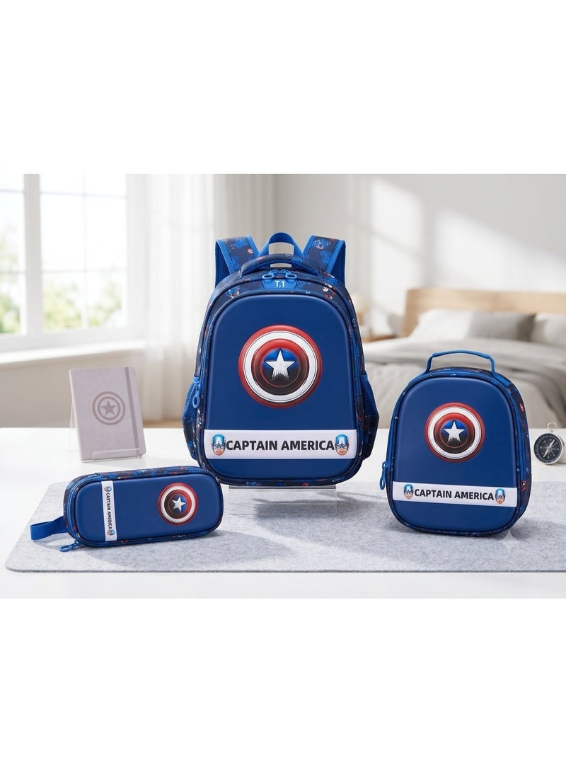 Captain America school backpack bag set with lunchbag and pencil case,size 16 - Image 1