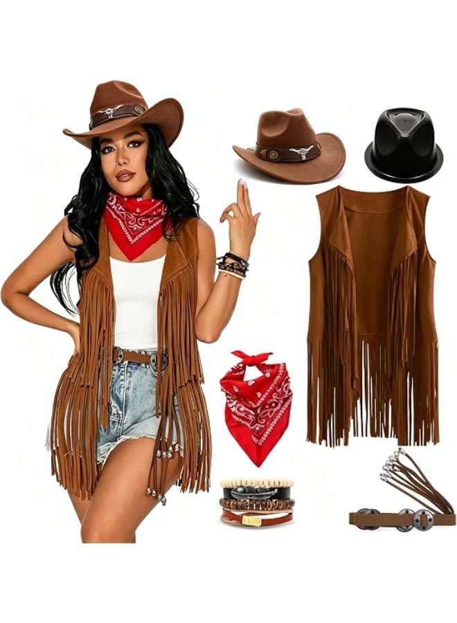 Kidzilla Adult Western Cowgirl Costume – Cowboy Hat, Fringe Outfit & Bandana-Style Accessories For Parties S - Image 1
