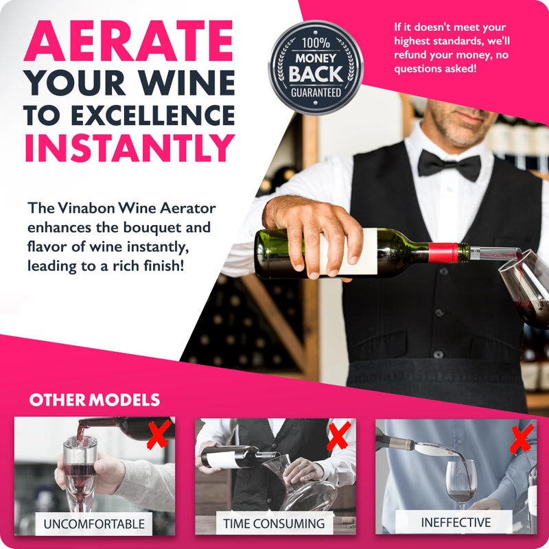 VINABON Wine Aerator - Premium 2025 Wine Aerating Pourer and Wine Air Aerator Decanter Spout for Enhanced Wine Flavor and Bouquet, Includes WineGuide Ebook - Image 3