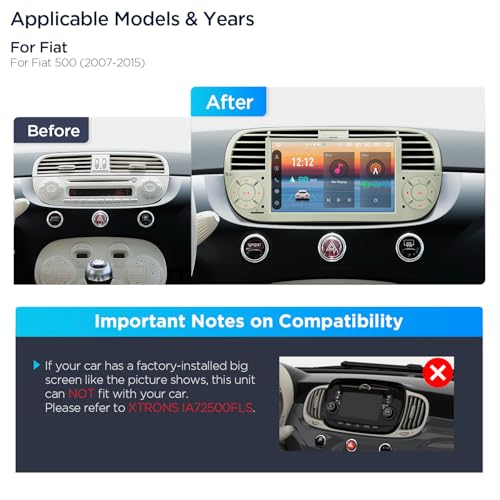 Xtrons إكسترانز لفيات 500 (2007-2015) راديو بشاشة تعمل باللمس، ستيريو سيارة أندرويد 13 بحجم 7 إنش لاستبدال فيات 500 وحدة رأس بلوتوث مع DSP مدمج، كار بلاي، أندرويد أوتو 4+64 جيجابايت (كريم) - Image 2