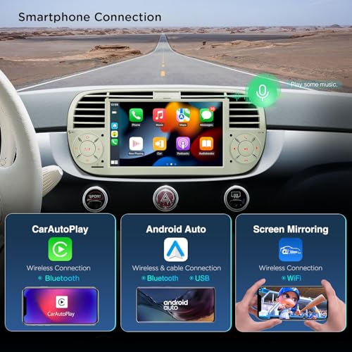 Xtrons إكسترانز لفيات 500 (2007-2015) راديو بشاشة تعمل باللمس، ستيريو سيارة أندرويد 13 بحجم 7 إنش لاستبدال فيات 500 وحدة رأس بلوتوث مع DSP مدمج، كار بلاي، أندرويد أوتو 4+64 جيجابايت (كريم) - Image 4
