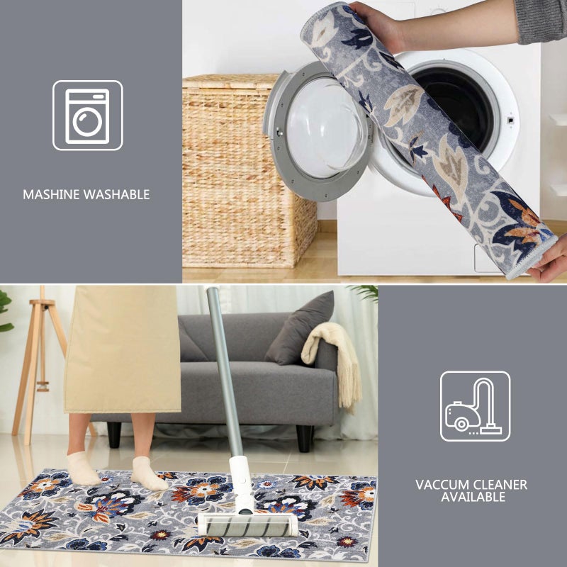 Homcomoda Kitchen Rugs Sets 3 Piece with Runner Non Slip Washable Kitchen Mats for Floor 3 Piece Grey Kitchen Rug Sets Boho Carpet Runner for Kitchen Hallway Laundry Room - Image 3