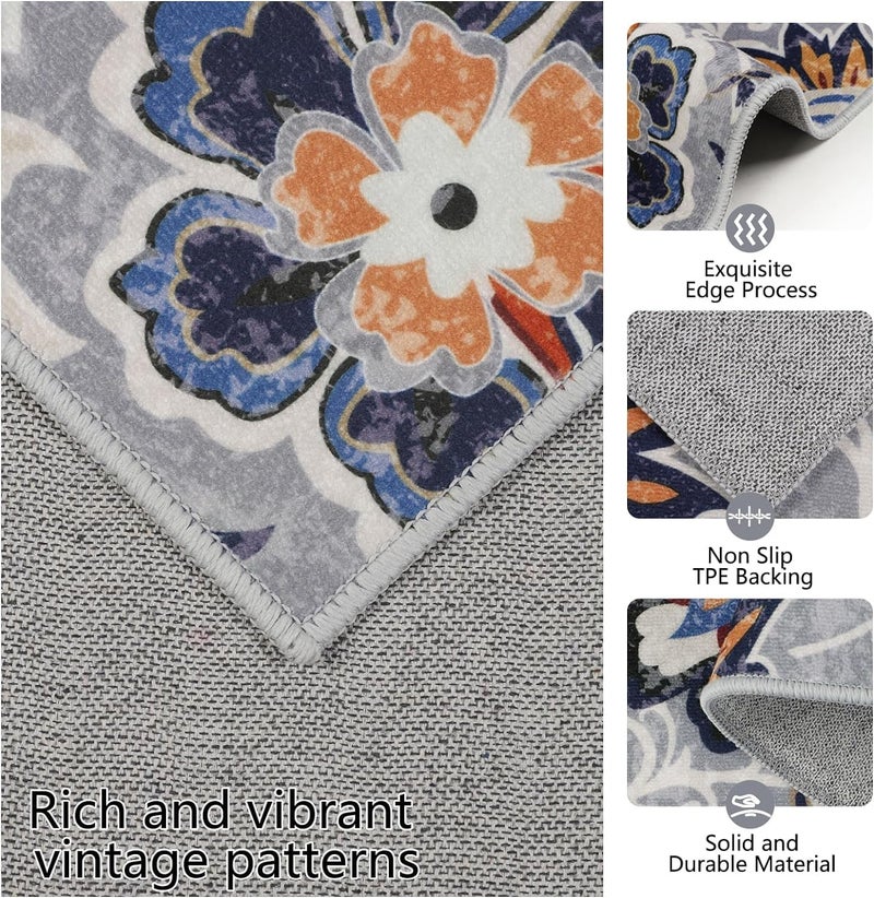 Homcomoda Kitchen Rugs Sets 3 Piece with Runner Non Slip Washable Kitchen Mats for Floor 3 Piece Grey Kitchen Rug Sets Boho Carpet Runner for Kitchen Hallway Laundry Room - Image 2