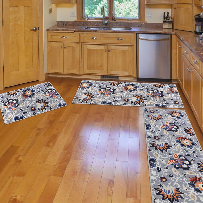 Homcomoda Kitchen Rugs Sets 3 Piece with Runner Non Slip Washable Kitchen Mats for Floor 3 Piece Grey Kitchen Rug Sets Boho Carpet Runner for Kitchen Hallway Laundry Room - Image 4
