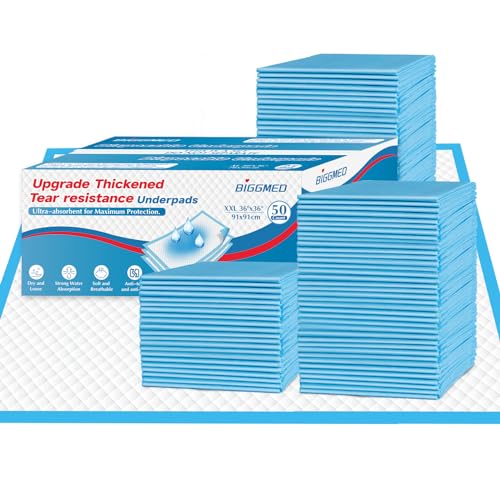 BIGGMED 50 Count TearResistant Disposable Bed Pads 36 x 36 Super Absorbent Underpads Chux Thicker Extra Large Incontinence Bed Pads for Adults Kids Elderly  Puppy Pads Large for Training XXL