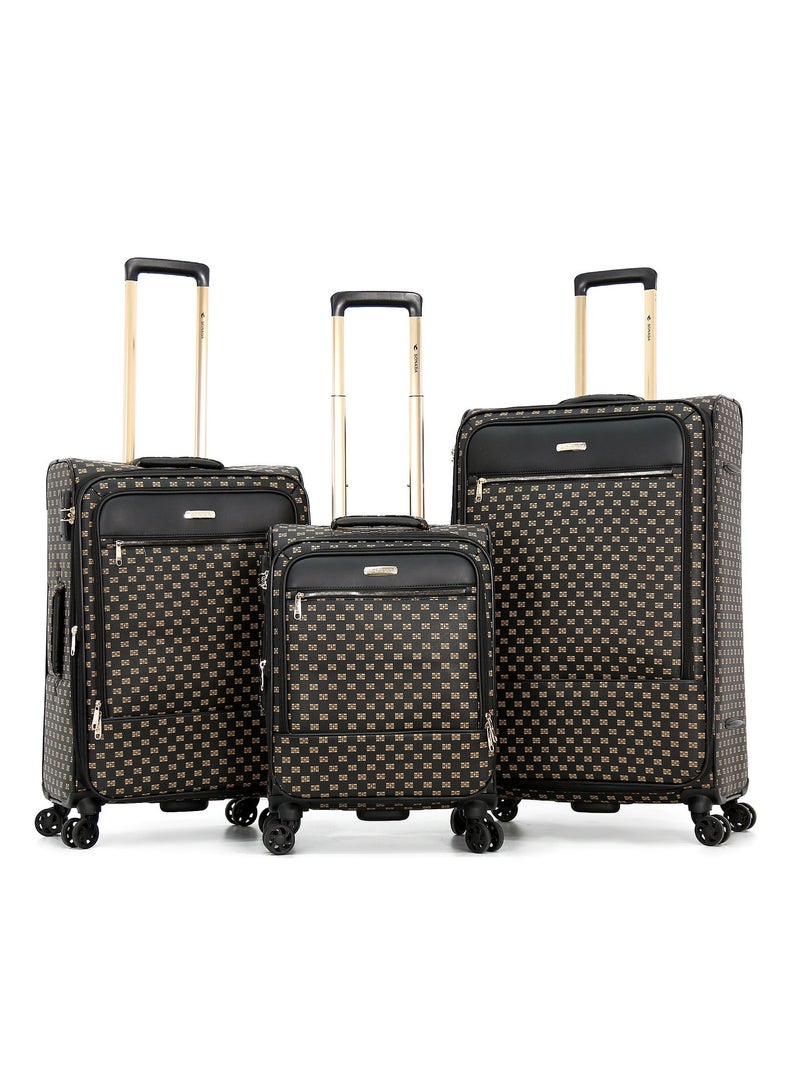 SONADA Travel Luggage Sets 3 Piece Soft Side Trolley, TSA Lock, Lightweight with 360° Double Wheels,Black,Gold  (20"/24"/28") - Image 1