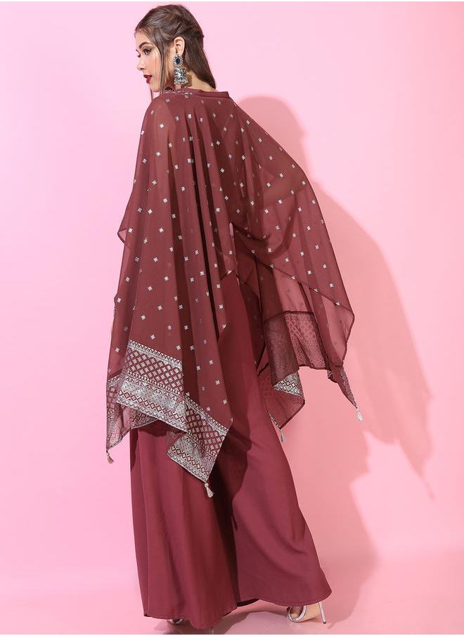 Vishudh Women Georgette Printed Cape Top with Palazzo by Styli  - Image 3