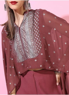 Vishudh Women Georgette Printed Cape Top with Palazzo by Styli  - Image 4