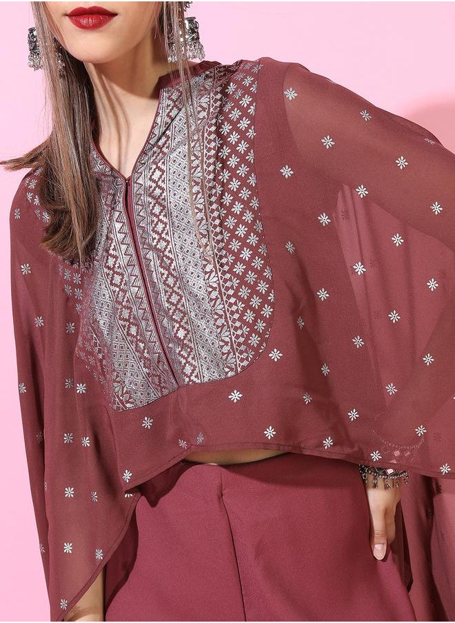Vishudh Women Georgette Printed Cape Top with Palazzo by Styli  - Image 4