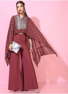 Vishudh Women Georgette Printed Cape Top with Palazzo by Styli  - Image 5