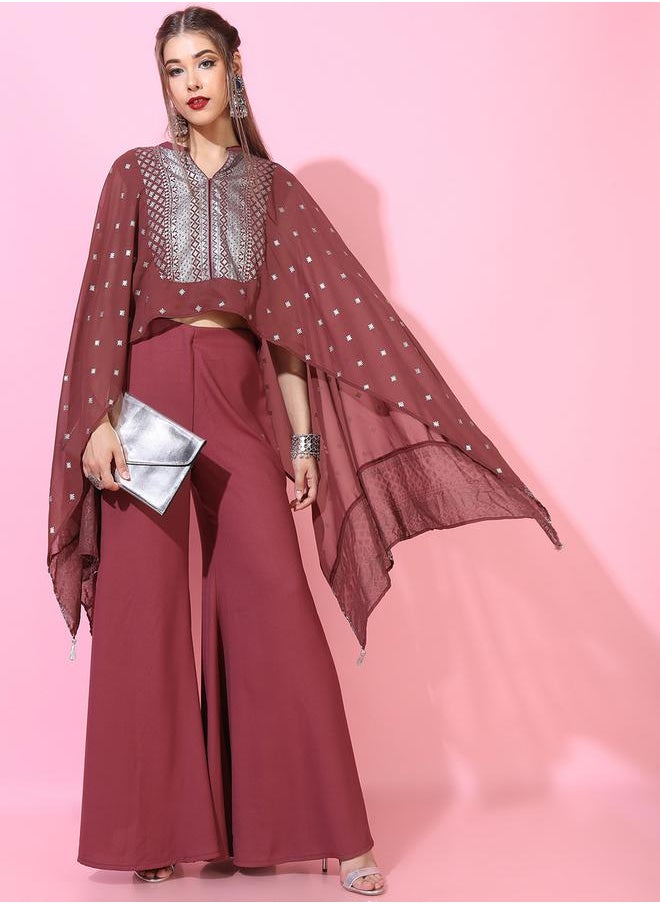 Vishudh Women Georgette Printed Cape Top with Palazzo by Styli  - Image 5