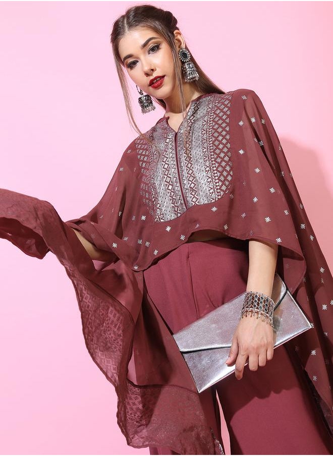 Vishudh Women Georgette Printed Cape Top with Palazzo by Styli  - Image 2