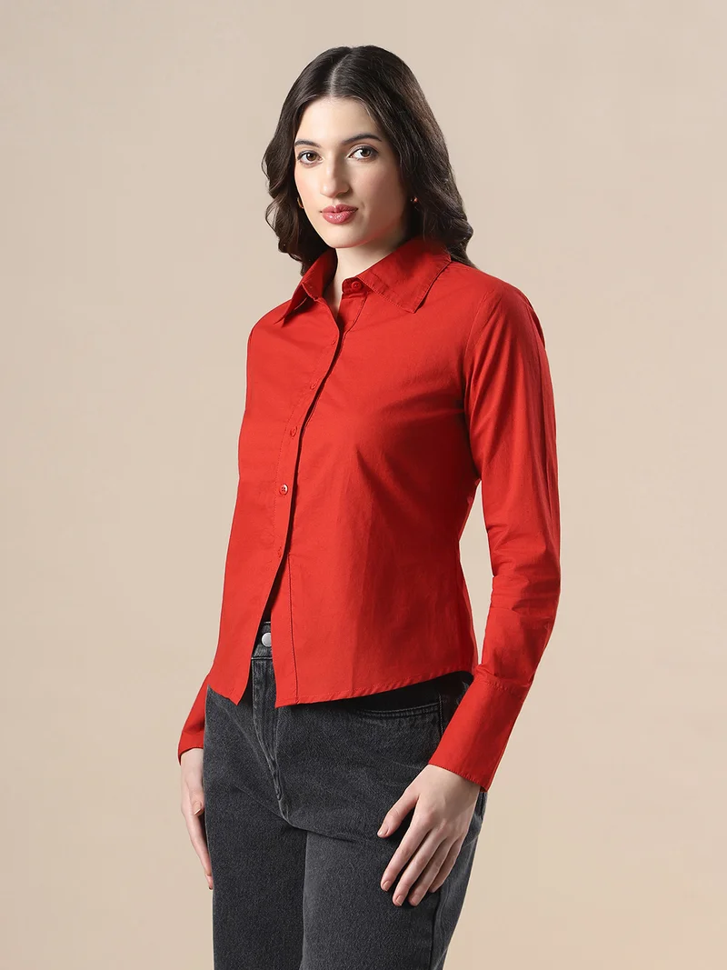 جلو باص قميص نسائي مارون بياقة وأكمام بأزرار ورباط خلفي