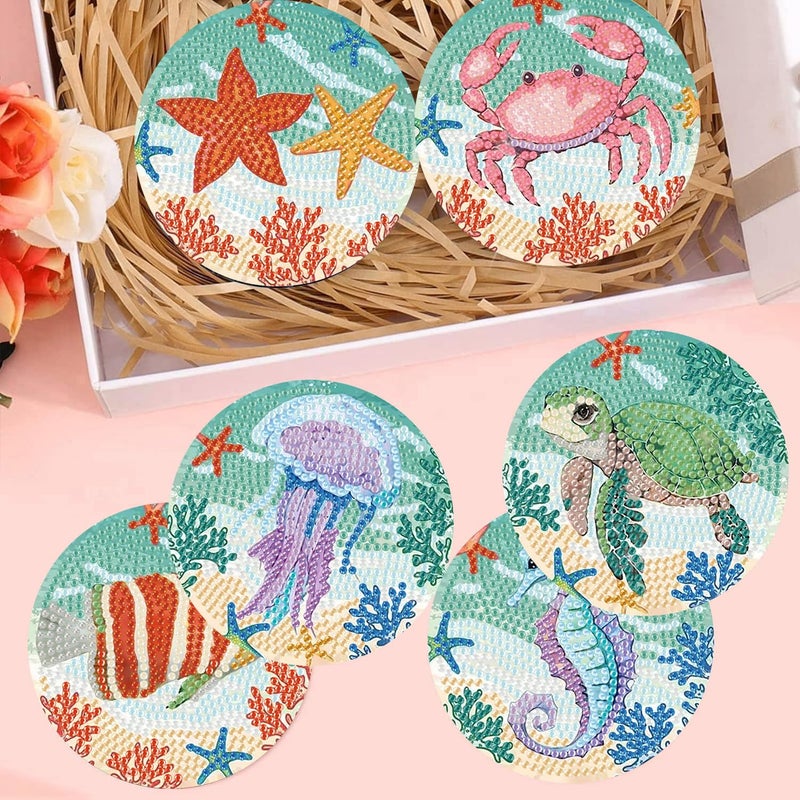 mrpwnle 8 Pack Diamond Art Coasters Kits - Ocean Diamond Painting Coasters Kit Set with Holder Cork Pads, DIY Non Slip Coaster Craft Kits for Adults Beginners Ideal Gifts - Image 4