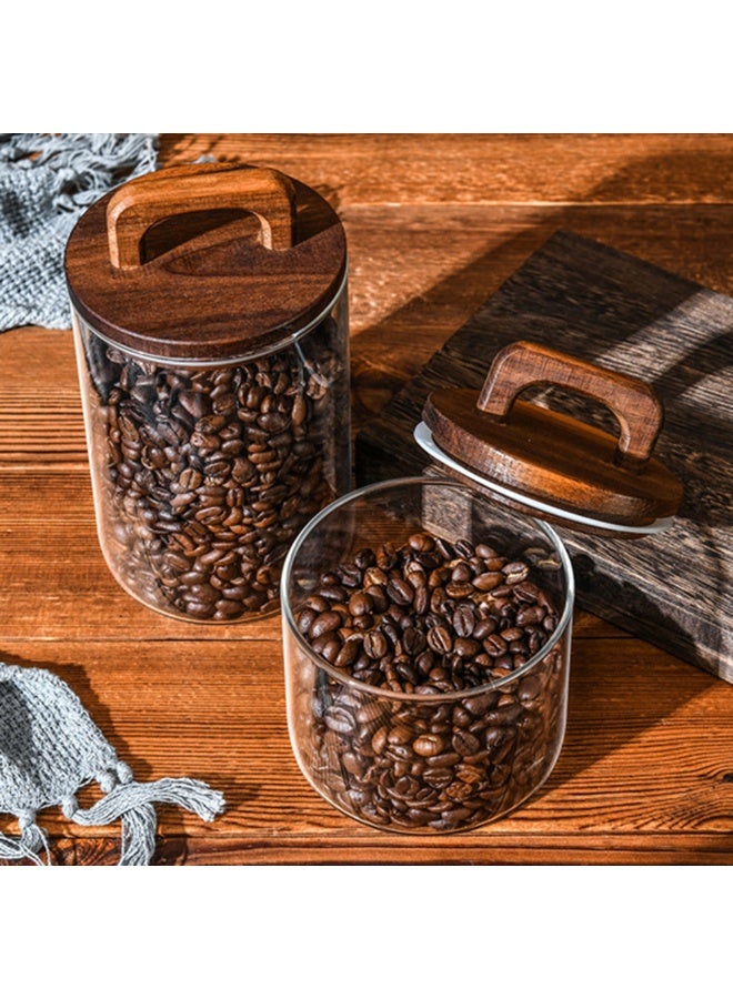 5 عبوات زجاجية صافية لحبوب القهوة والشاي مع أختام زجاجية مجموعات مع مقبض خشبي حافظة مطبخ كلاسيكي عصارة مكرونة سكر معاجين علبة تخزين طعام مقاومة للرطوبة - Image 2