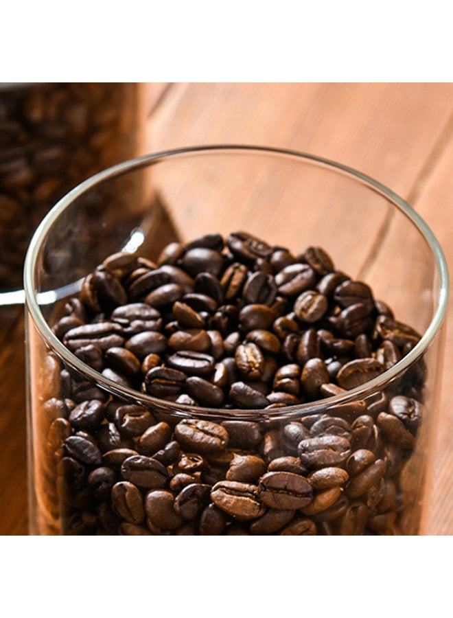 5 عبوات زجاجية صافية لحبوب القهوة والشاي مع أختام زجاجية مجموعات مع مقبض خشبي حافظة مطبخ كلاسيكي عصارة مكرونة سكر معاجين علبة تخزين طعام مقاومة للرطوبة - Image 4