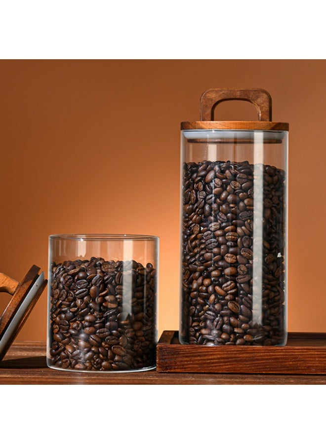 5 عبوات زجاجية صافية لحبوب القهوة والشاي مع أختام زجاجية مجموعات مع مقبض خشبي حافظة مطبخ كلاسيكي عصارة مكرونة سكر معاجين علبة تخزين طعام مقاومة للرطوبة - Image 3