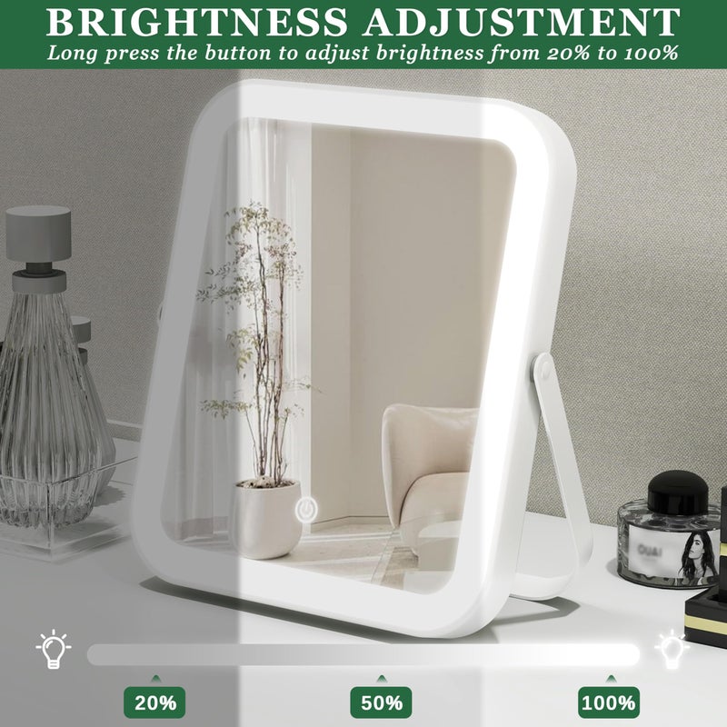 ROLOVE 8x10 Inch Lighted Vanity Mirror, 3-Color Dimmable LED Lighting & Touch Control, Portable Makeup Mirror with U-Bracket for Travel/Dressing Room (White) - Image 5