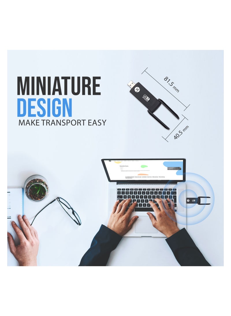 COMMANDO - 1300Mbps Wireless USB 3.0 Adapter - 802.11ac, Dual Band, 2.4G/5G Dual Band Wireless Network Adapter for PC Desktop, MU-MIMO WiFi Dongle, 2x High Gain Dual Band Antenna - AIR-WA1300 - Image 1