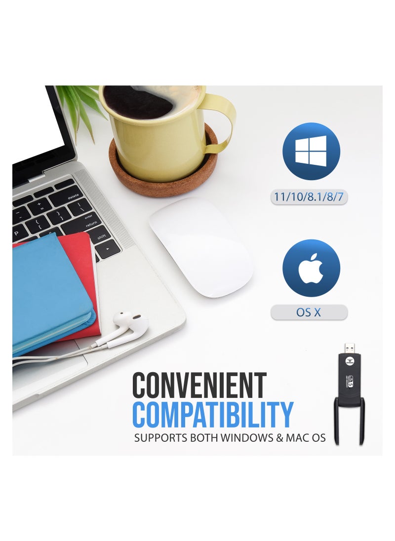 COMMANDO - 1300Mbps Wireless USB 3.0 Adapter - 802.11ac, Dual Band, 2.4G/5G Dual Band Wireless Network Adapter for PC Desktop, MU-MIMO WiFi Dongle, 2x High Gain Dual Band Antenna - AIR-WA1300 - Image 1