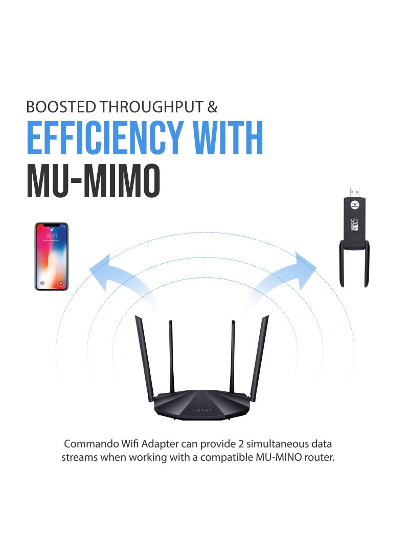 COMMANDO - 1300Mbps Wireless USB 3.0 Adapter - 802.11ac, Dual Band, 2.4G/5G Dual Band Wireless Network Adapter for PC Desktop, MU-MIMO WiFi Dongle, 2x High Gain Dual Band Antenna - AIR-WA1300 - Image 1