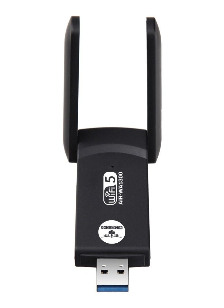 COMMANDO - 1300Mbps Wireless USB 3.0 Adapter - 802.11ac, Dual Band, 2.4G/5G Dual Band Wireless Network Adapter for PC Desktop, MU-MIMO WiFi Dongle, 2x High Gain Dual Band Antenna - AIR-WA1300 - Image 1