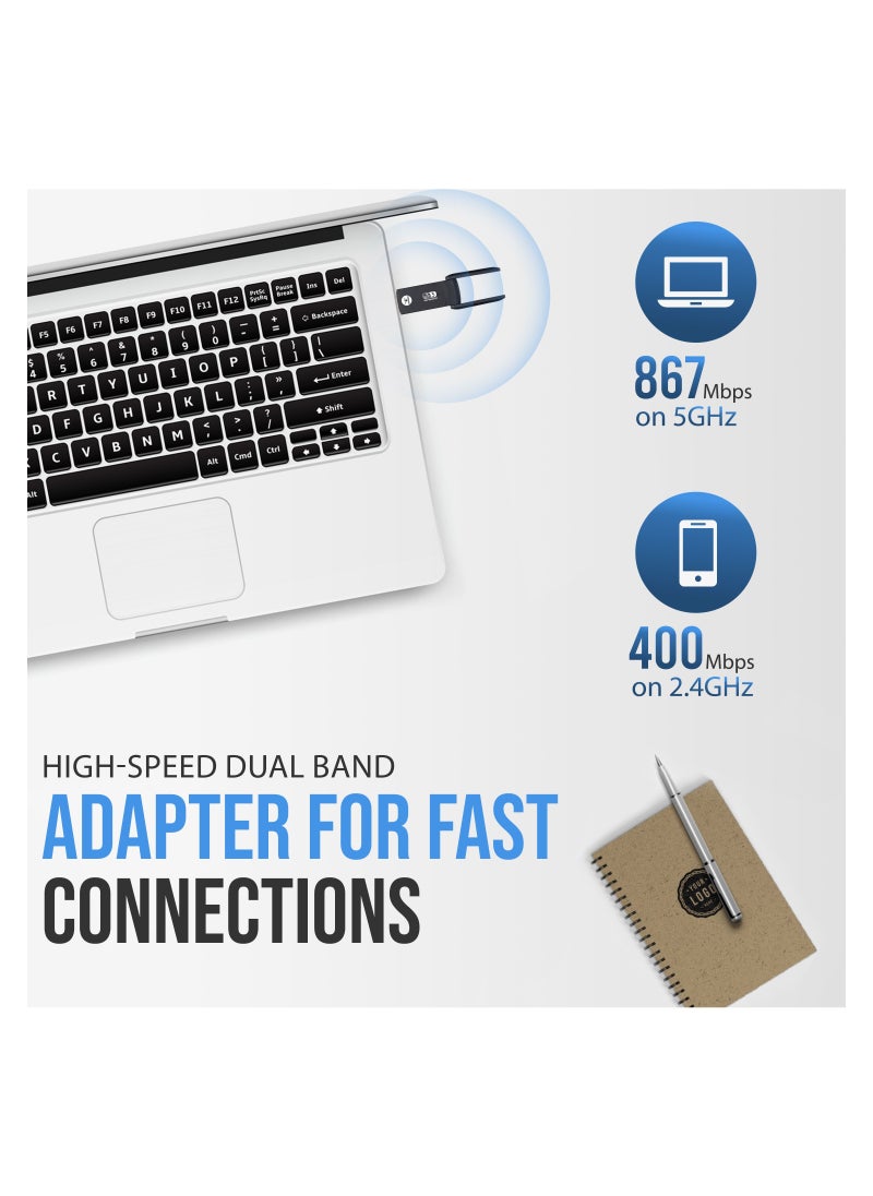 COMMANDO - 1300Mbps Wireless USB 3.0 Adapter - 802.11ac, Dual Band, 2.4G/5G Dual Band Wireless Network Adapter for PC Desktop, MU-MIMO WiFi Dongle, 2x High Gain Dual Band Antenna - AIR-WA1300 - Image 1