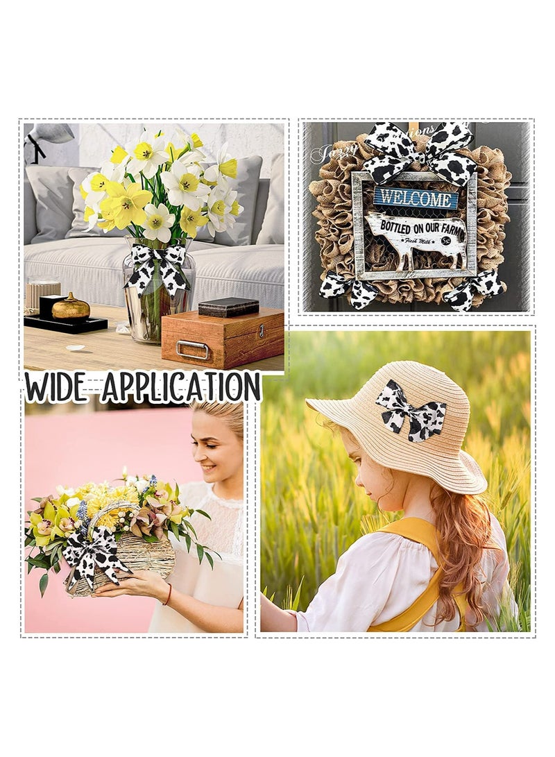 Excefore Cow Print Ribbon 2 Rolls Wired Edge Ribbon Cow Spot Pattern Ornaments Fabric Ribbons for Wreaths Wrapping Crafting DIY Craft Gift Wrapping Bouquet Home Party Decoration 10 Yards - Image 5