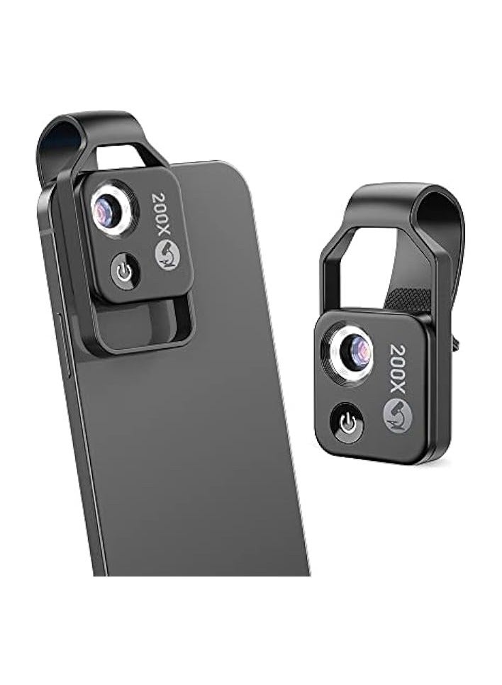 PROMASS Mobile Phone Microscope, 200x Mini Pocket Microscope with LED Light/Universal Clip Portable Digital Magnifier Camera Accessory with CPL Lens Compatible with iPhone/Andriod Phones(Black) - Image 1
