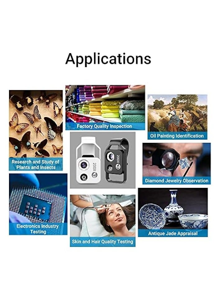 PROMASS Mobile Phone Microscope, 200x Mini Pocket Microscope with LED Light/Universal Clip Portable Digital Magnifier Camera Accessory with CPL Lens Compatible with iPhone/Andriod Phones(Black) - Image 5