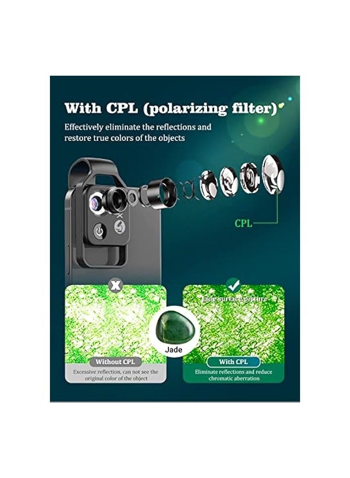 PROMASS Mobile Phone Microscope, 200x Mini Pocket Microscope with LED Light/Universal Clip Portable Digital Magnifier Camera Accessory with CPL Lens Compatible with iPhone/Andriod Phones(Black) - Image 4