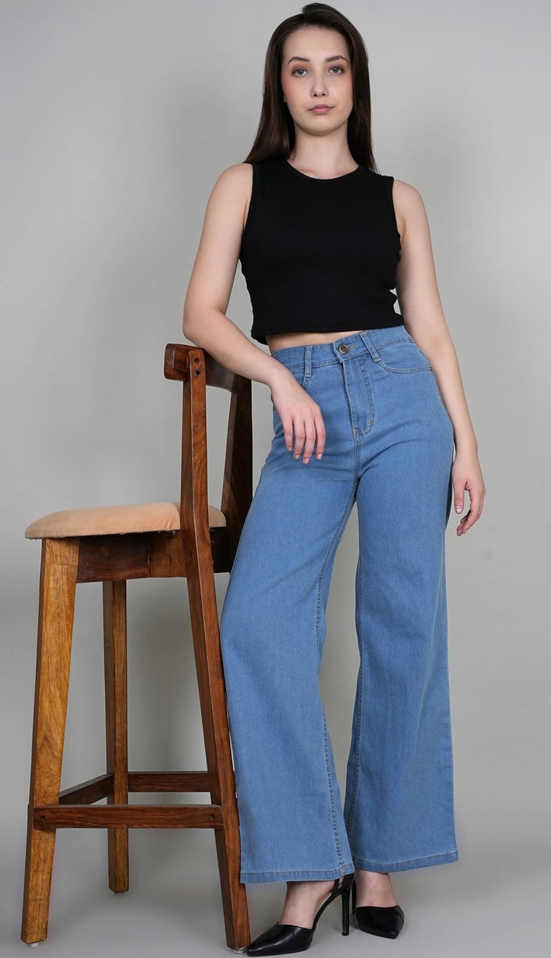 ADBUCKS Women High Rise Wide Leg Jeans Pant, Blue, 30 - Image 2