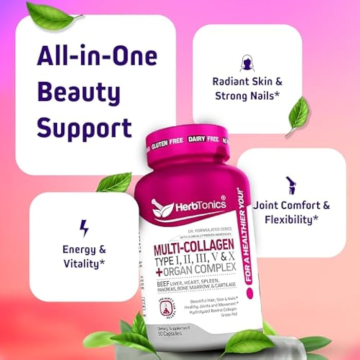 Herbtonics Multi Collagen + Organ Complex Capsules - 5-Type Collagen & Beef Organ Complex for Beauty & Vitality, 90 Capsules. - Image 3