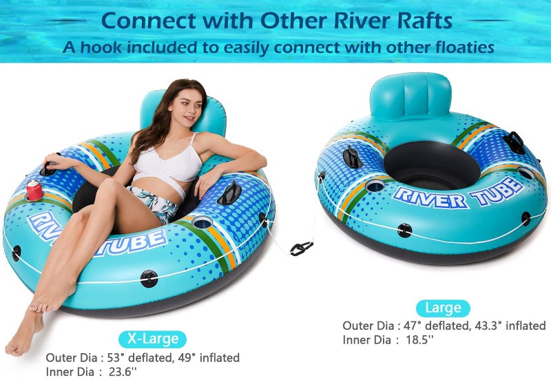 Jasonwell Inflatable River Tube Float - Heavy Duty River Float Pool Floats Lake Premium Water Tubes for Floating Recreational River Raft Lounge Floaties with 2 Cup Holders for Adult - Image 5