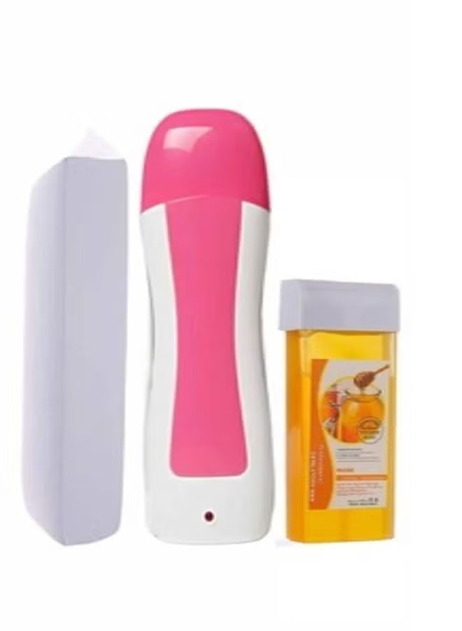 Single Cartridge Wax Heater Machine Waxing Kit Wax Warmer for Body Hair Removal with 100 Pieces Wax Paper Strip and 100g Cartridge Wax Honey (Set of 3) - Image 1