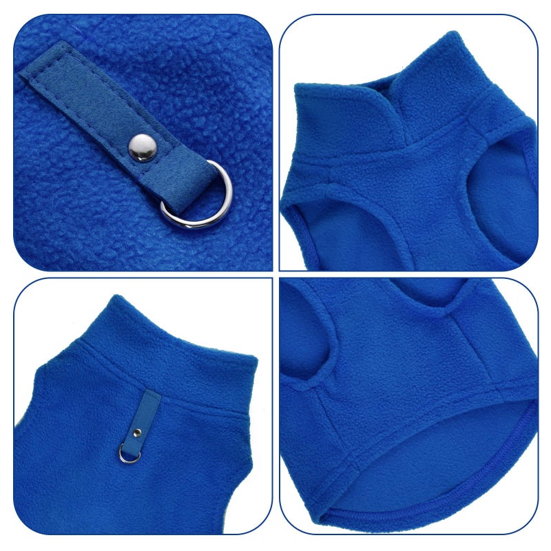 Rbenxia 1 Piece Dog Sweater with Leash Ring Soft Fleece Vest Dog Pullover Warm Jacket Pet Dogs Clothes Winter Dogs Outfits for Small Cat Pets (Blue, Small) - Image 2