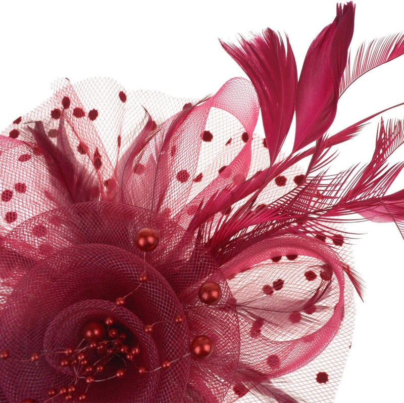 DRESHOW Fascinators Hat Flower Mesh Ribbons Feathers on a Headband and a Clip Tea Party Headwear for Girls and Women - Image 2