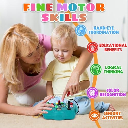 Slipps Toddler Toys LED Busy Board, Montessori Sensory Board Switch Light Game with Switches, Preschool Learning Activities, Travel Toy for 1-4 Boys & Girls (Blue) - Image 2