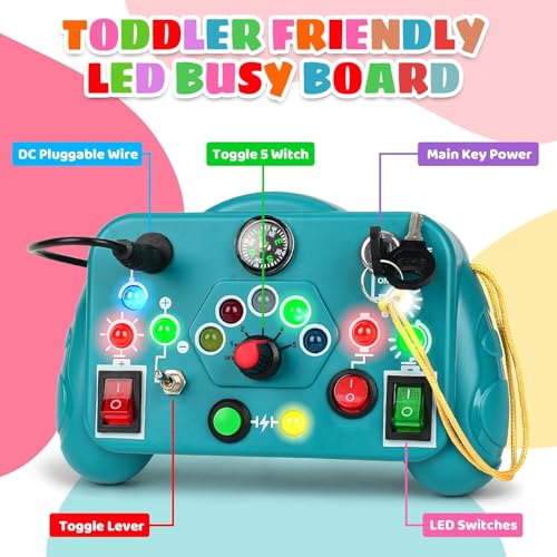 Slipps Toddler Toys LED Busy Board, Montessori Sensory Board Switch Light Game with Switches, Preschool Learning Activities, Travel Toy for 1-4 Boys & Girls (Blue) - Image 3