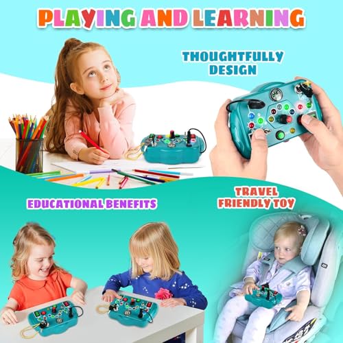 Slipps Toddler Toys LED Busy Board, Montessori Sensory Board Switch Light Game with Switches, Preschool Learning Activities, Travel Toy for 1-4 Boys & Girls (Blue) - Image 4